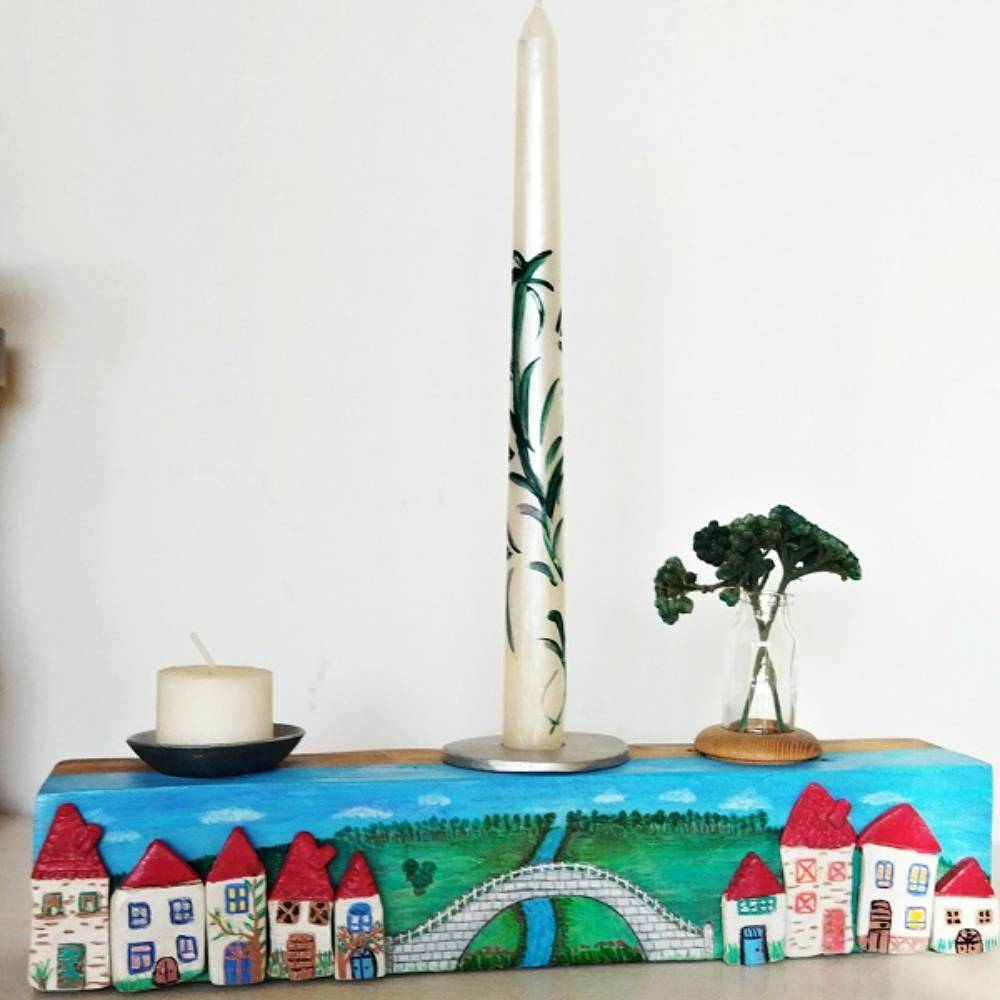 Seramik Evli Doğal Ağaç Mumluk K2165