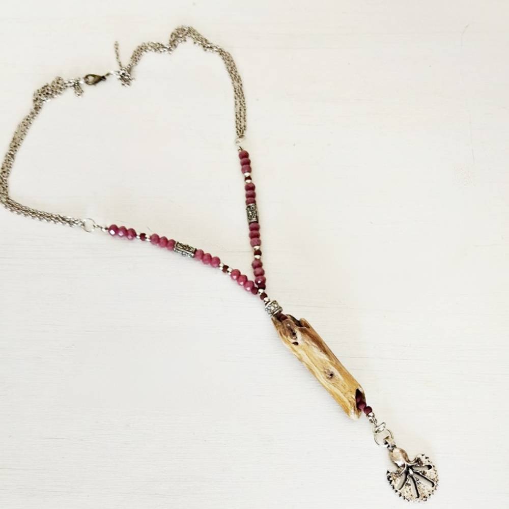 Cam Boncuklu Driftwood Kolye K2706