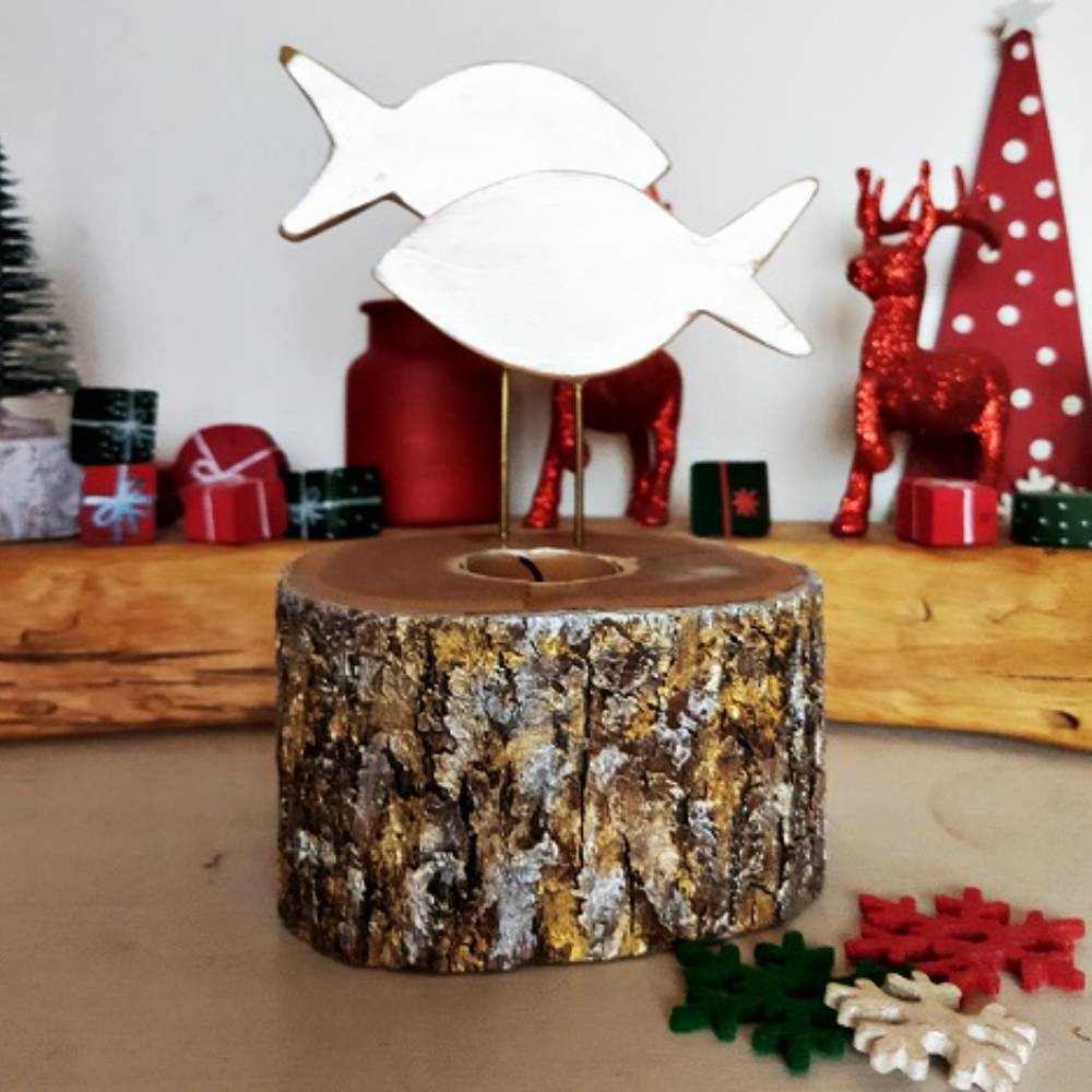 Doğal Ağaç Kaideli Balıklı Mumluk K2327