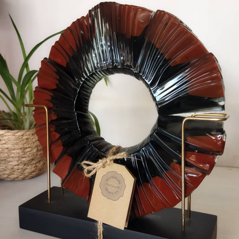 Dekoratif Füzyon Cam Disk Kahve Siyah 22cm K5000