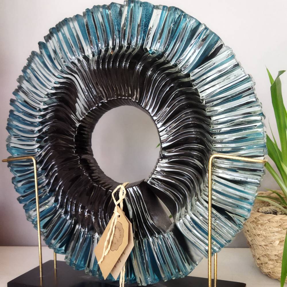 Dekoratif Füzyon Cam Disk Göl Siyah 27cm K5002