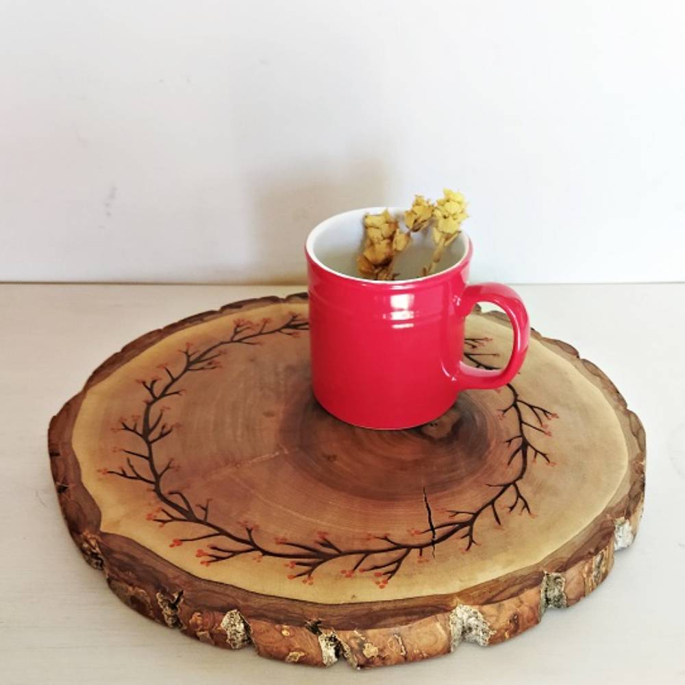 Ceviz Ağacı İşlemeli Sunum Tabağı K2841