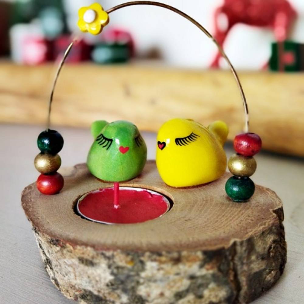 Seramik Kuşlu Doğal Ağaç Mumluk K2389